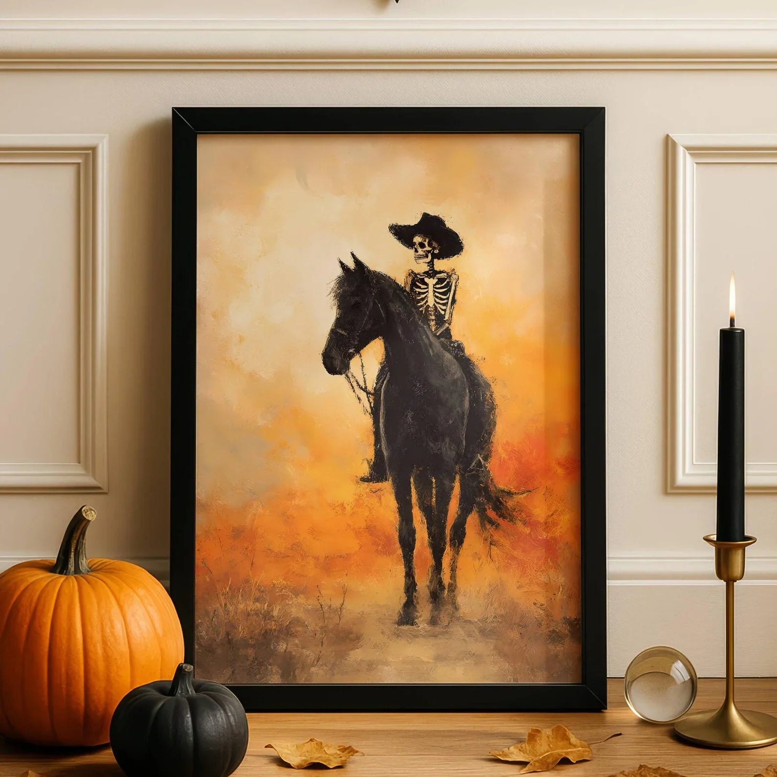 Perfecsy Skeleton Cowboy Illustration Bucking Bronco Print Gothic Wall Decor Horse Poster Quirky Art Western Poster Retro Rod