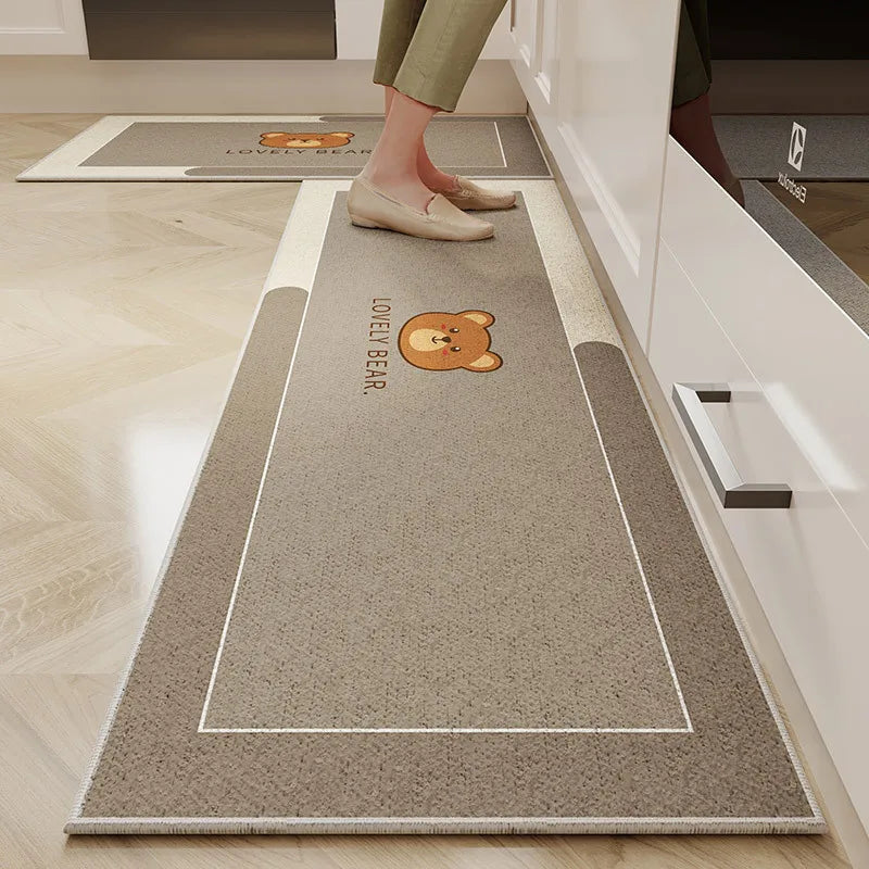 Perfecsy VIKAMA 1/2PC Cartoon Easy To Manage Kitchen Floor Mat Home Long Crystal Velvet Carpet Dirt Resistant and Non-Slip Fl