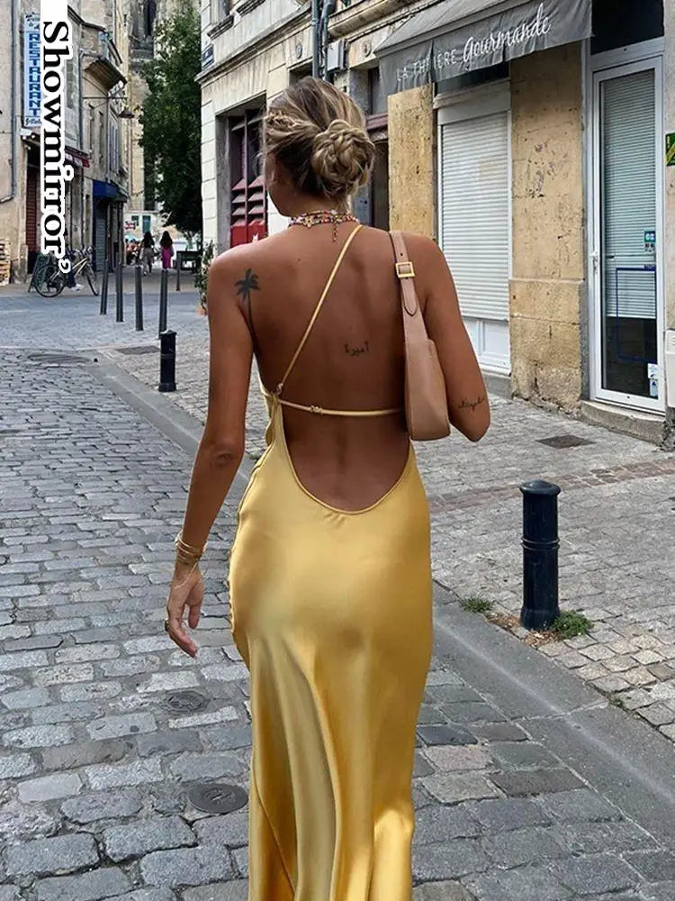 Envy NYC Envy NYC Satin Backless Maxi Dress — construction detail