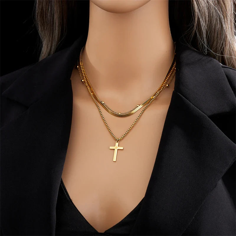 MyClosetAid Stainless Steel Gold Color Cross Pendant Necklace — lifestyle context