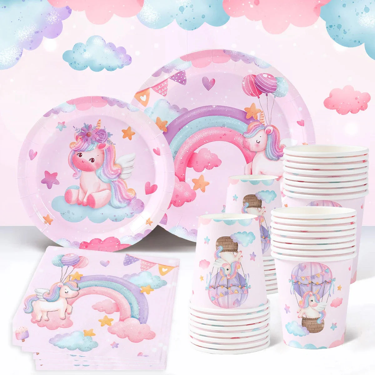 Perfecsy Unicorn Disposable Tableware Set Plates Cups Napkins Birthday Party Decoration Kids Boy Girl Wedding Birthday Party 
