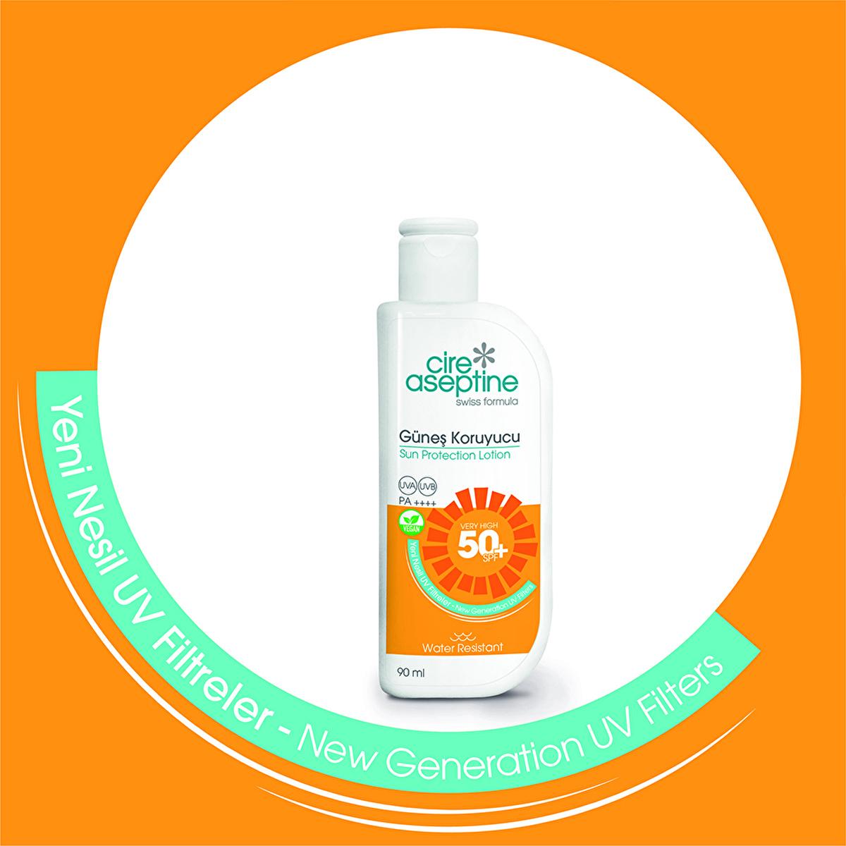 Cire Aseptine 50+ SPF Sunscreen Lotion: High UVA/UVB Protection, Vegan, Water Resistant - Dermatologically Tested, 90ml