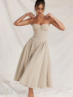 Envy NYC Envy NYC Madeline Midi A Line Dress — Envy NYC branding close-up