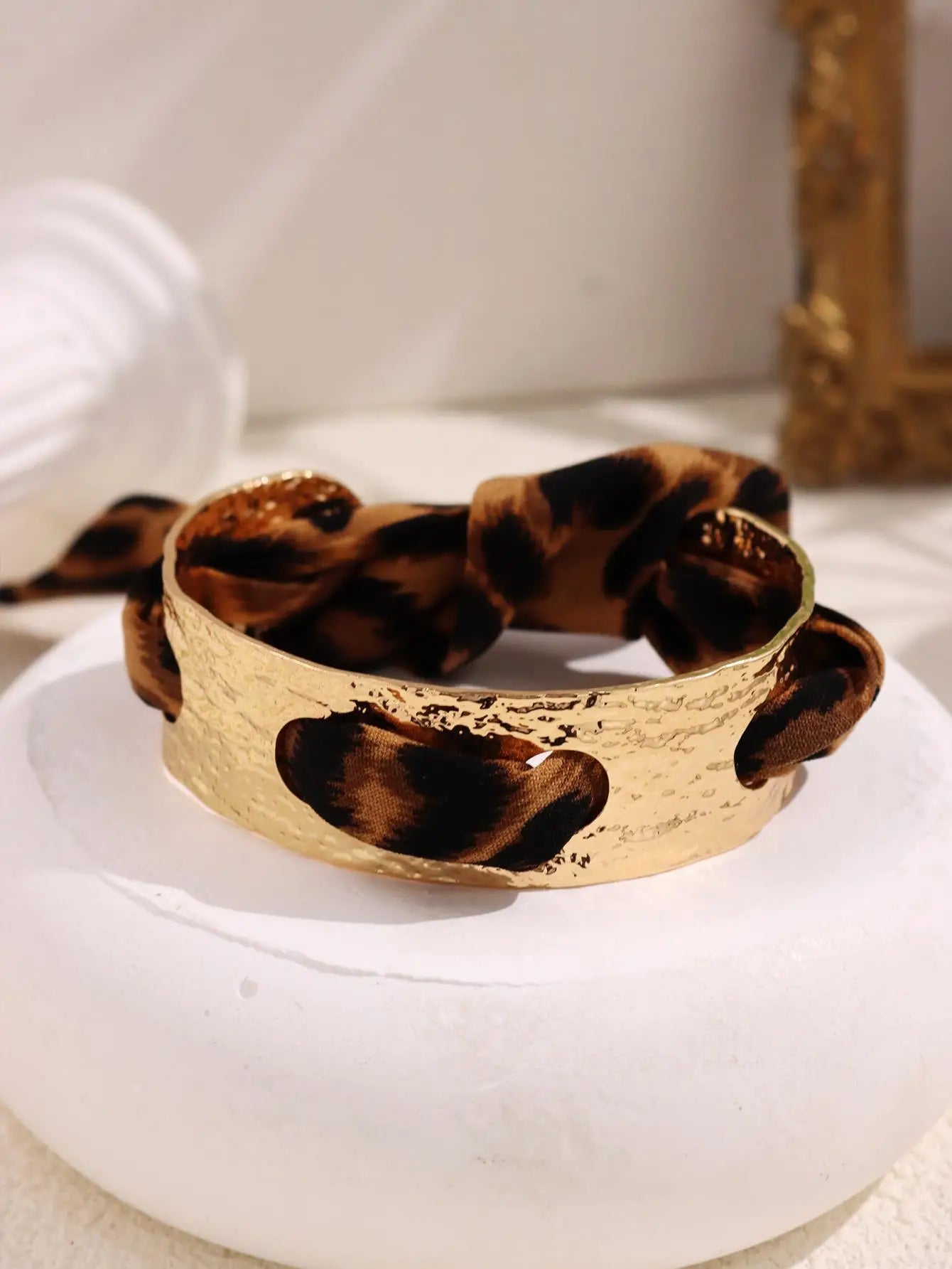 MyClosetAid Leopard Print Ribbon-Wrapped Metal Bracelet — side view