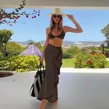 Women's 3 Piece Micro Bikini Set With Long Skirt Beachwear Cover Up