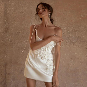 Envy NYC Mini Satin Bridal Gowns With Flowers