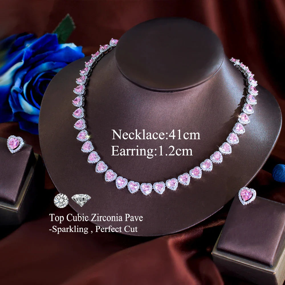 MyClosetAid Pink Cubic Zirconia Big Heart Shape Necklace Earrings Set — back view