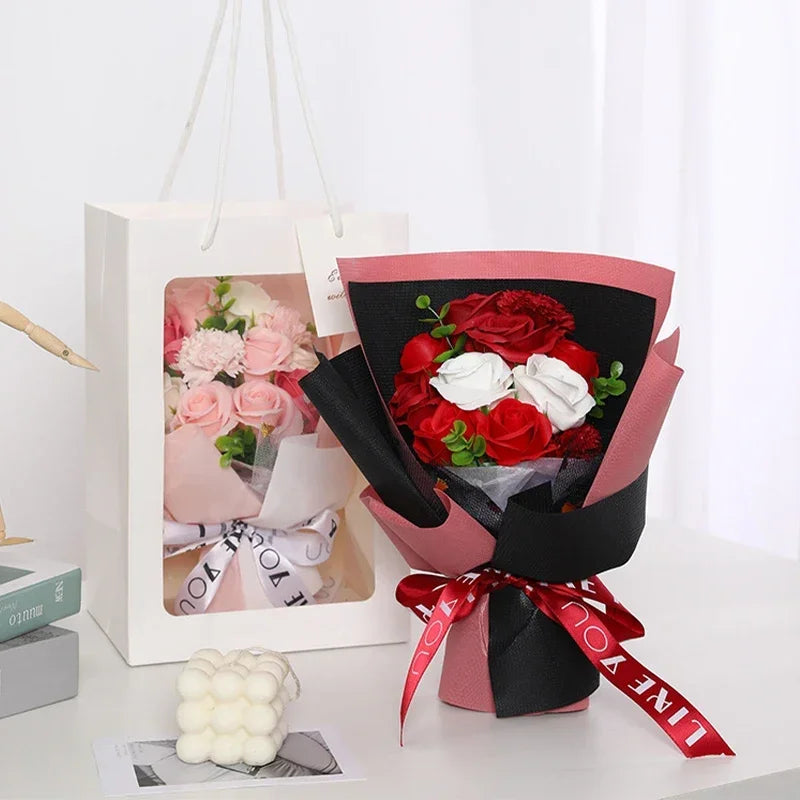 Perfecsy Artificial Soap Flower Preserved Bouquet Pink Rose Realistic for Mothers Day Valentines Day Anniversary Romantic Gif