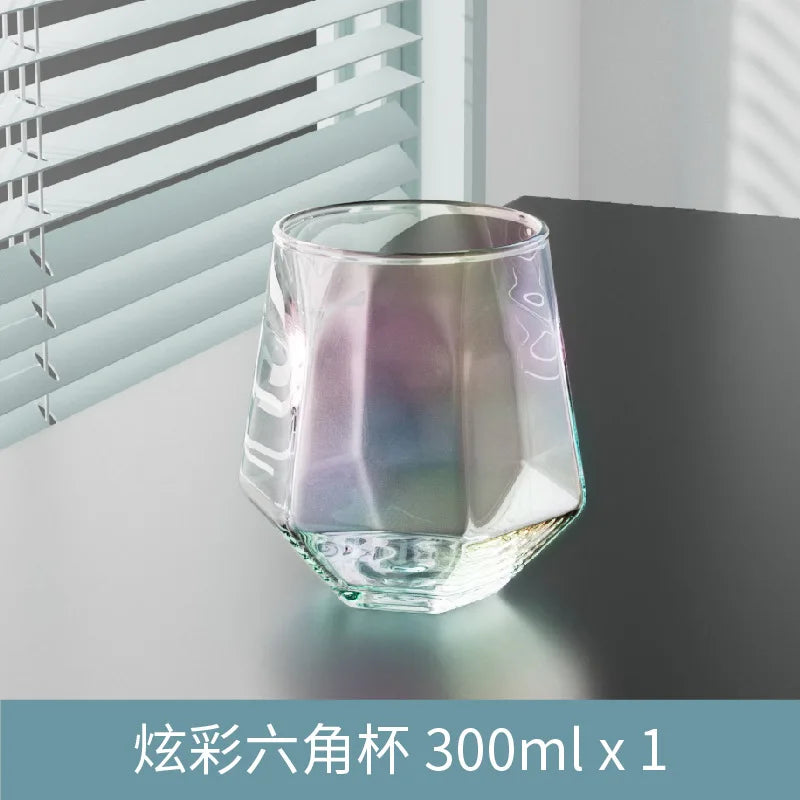 European Style Gold Edged Diamond Glass Hexagonal Crystal Glass Household Transparent Whiskey Glass Hexagonal Foreign Wine Glass