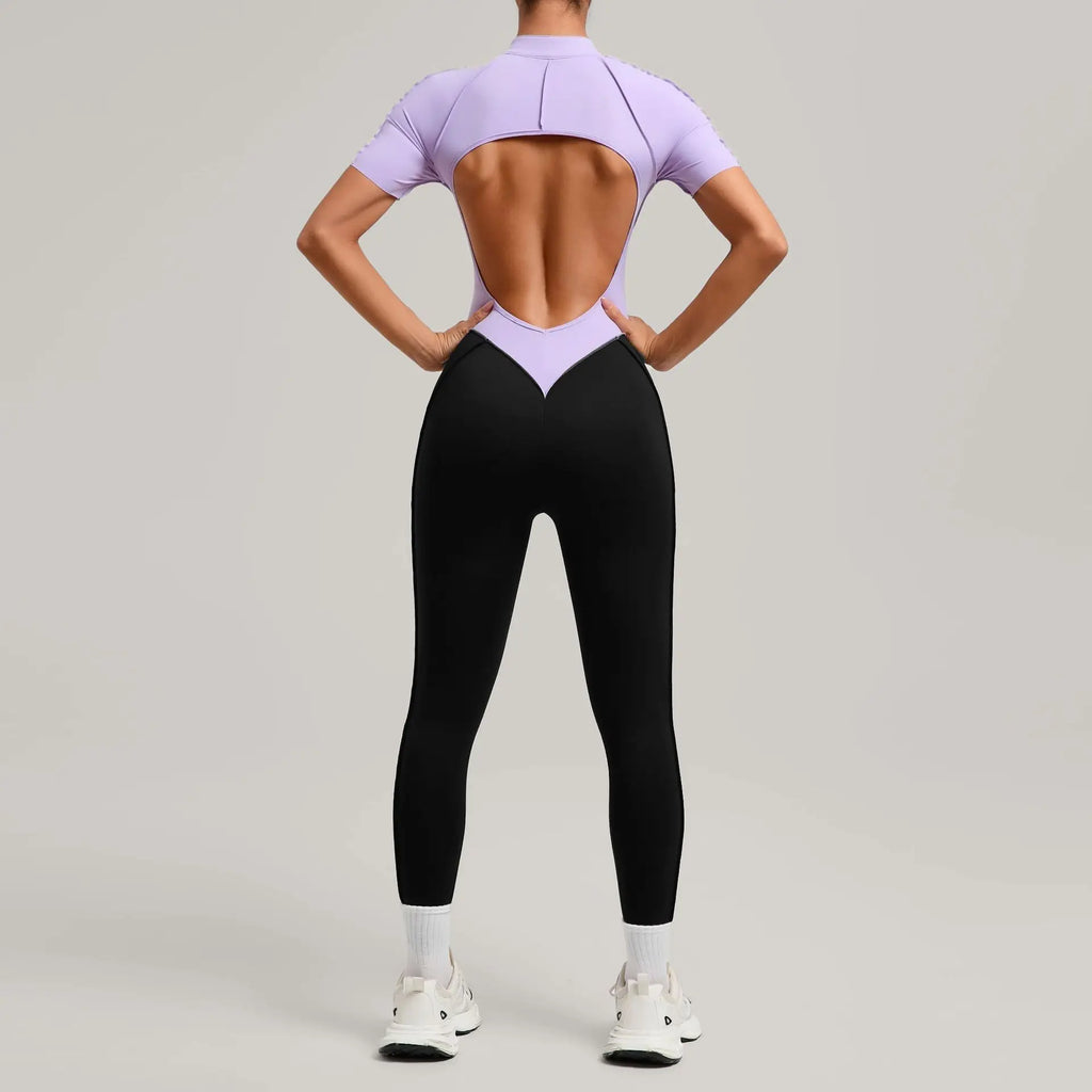 Women's One Piece Yoga Jumpsuit Short Sleeve Push Up Training Bodysuit