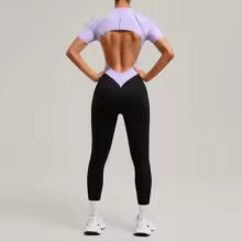 Women's One Piece Yoga Jumpsuit Short Sleeve Push Up Training Bodysuit