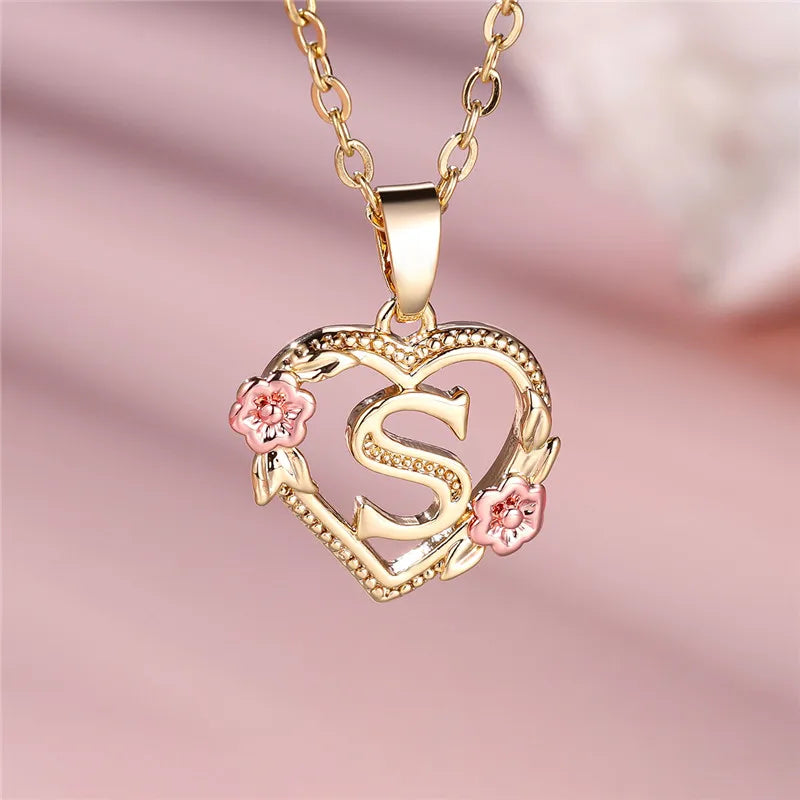MyClosetAid Female A-Z Letter Flower Pendant Necklace — back view