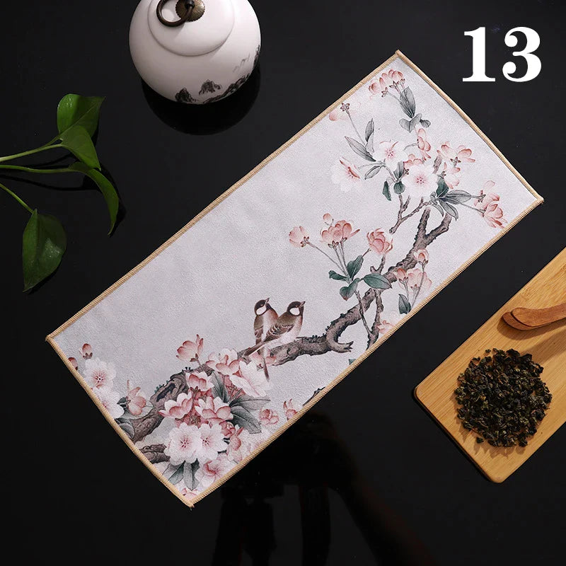 Perfecsy 1pc Chinese Painted Thick Tea Towel Super Absorbent Table Mats Suede Professional Rag Tea Mat Napkin High-end Tea Ac