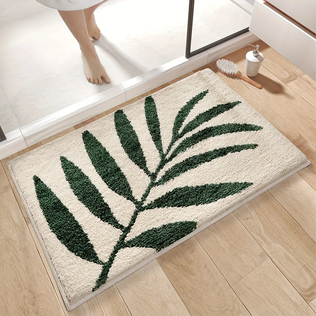 Perfecsy VIKAMA Green Leaf Carpet Soft Absorbent Floor Mat Bathroom Mat Toilet Door Mat Rug For Bedroom Outdoor Carpet Home D