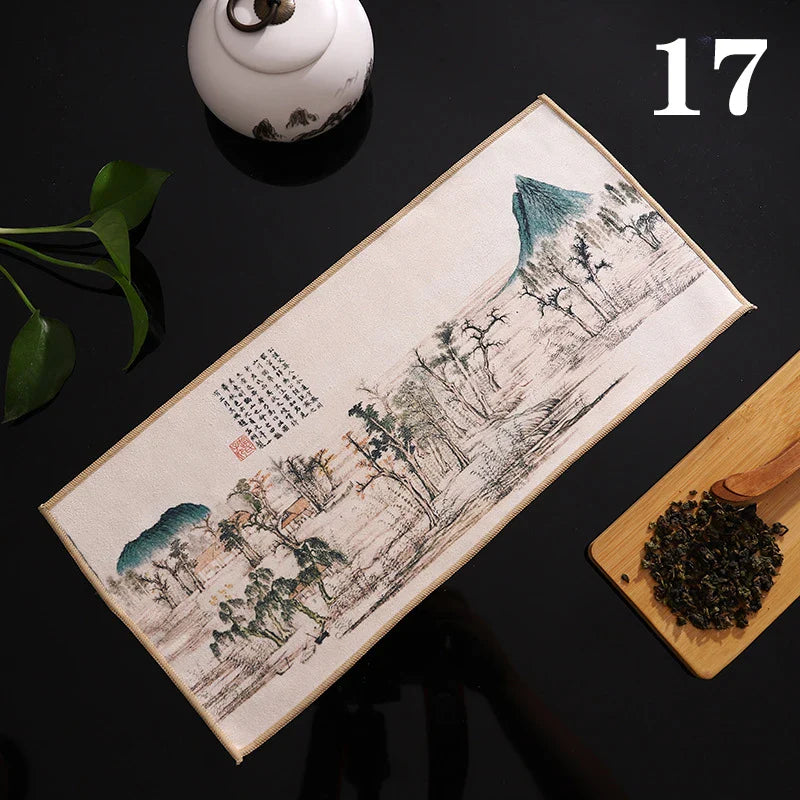 Perfecsy 1pc Chinese Painted Thick Tea Towel Super Absorbent Table Mats Suede Professional Rag Tea Mat Napkin High-end Tea Ac