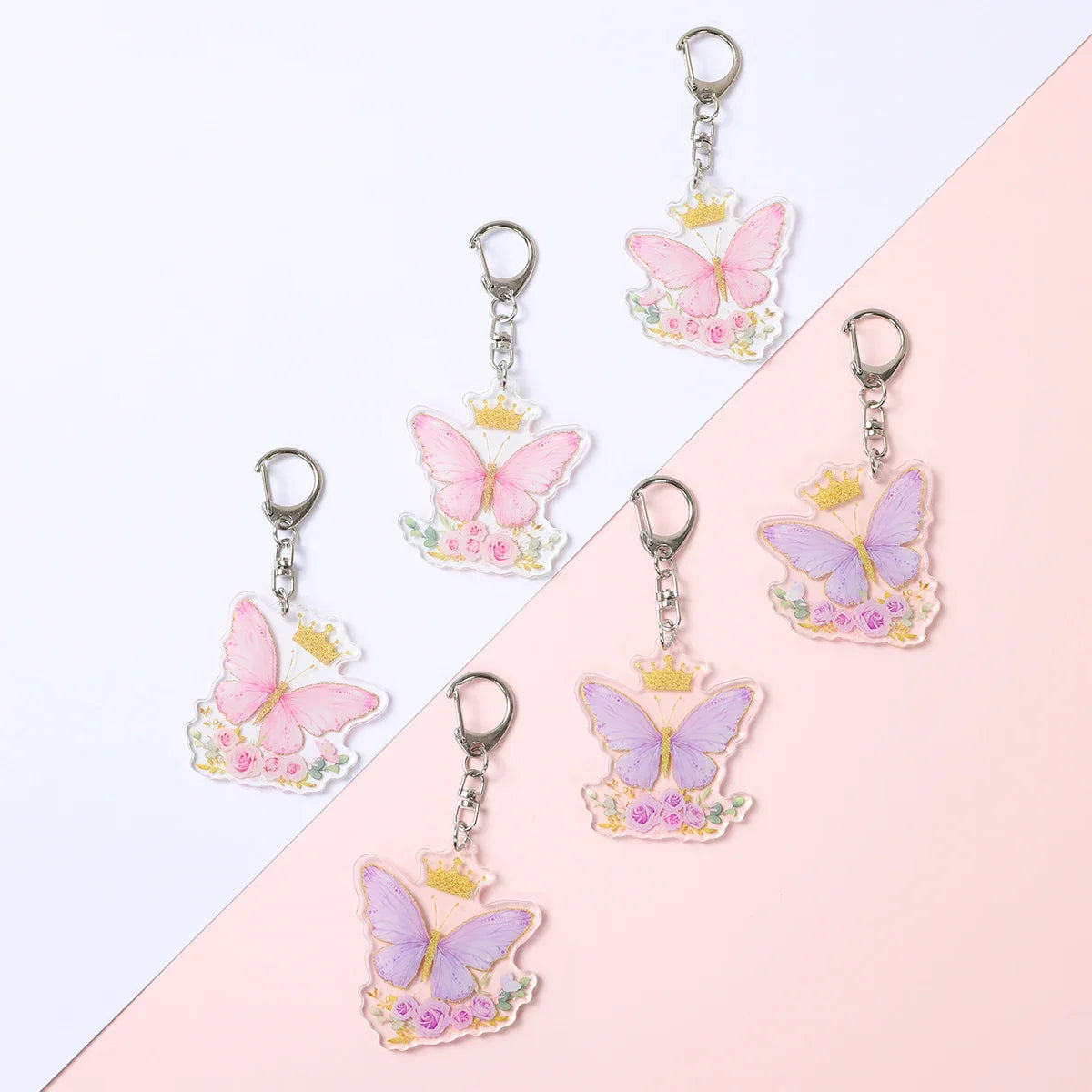 Perfecsy 6pcs Butterfly Keychain Backpack Decoration 1st First Birthday Party Decorations Kids Girl Butterfly Decoration Baby