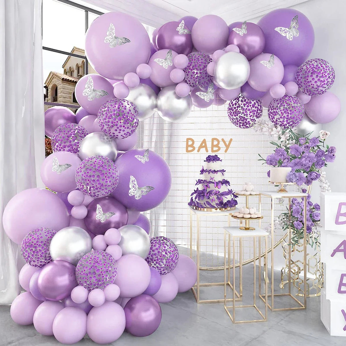 Perfecsy Purple Butterfly Balloons Garland Arch Kit Latex Ballon Birthday Party Decor Kids Adult Wedding Baloon Baby Shower D