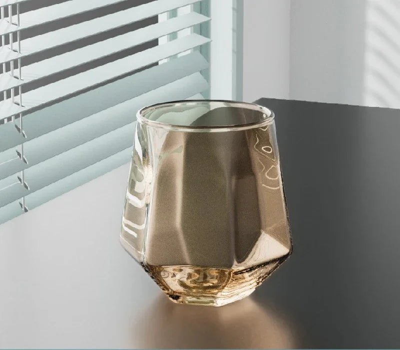 European Style Gold Edged Diamond Glass Hexagonal Crystal Glass Household Transparent Whiskey Glass Hexagonal Foreign Wine Glass
