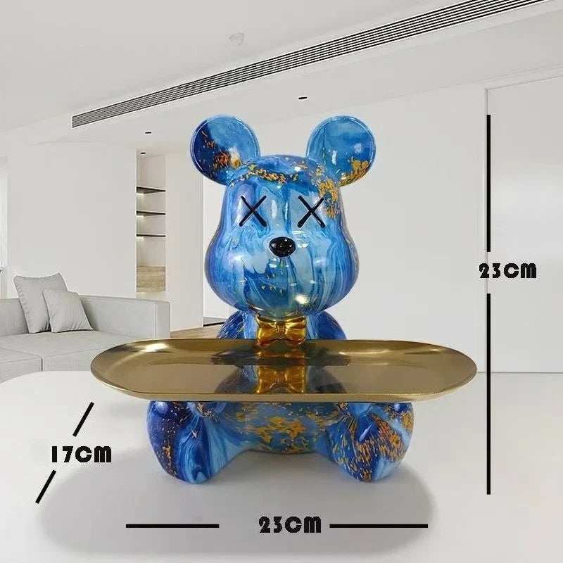 Perfecsy Trendy Colorful Graffiti Bear Abstract Resin Storage Statue Cute Doodle Animal Organizer Desk Holder for Home Office