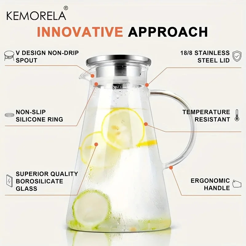 Perfecsy Water Jug Transparent Heat-Resistant Glass Cold Water Kettle And Cups Water Pot With Handle Large Capacity Office Ho
