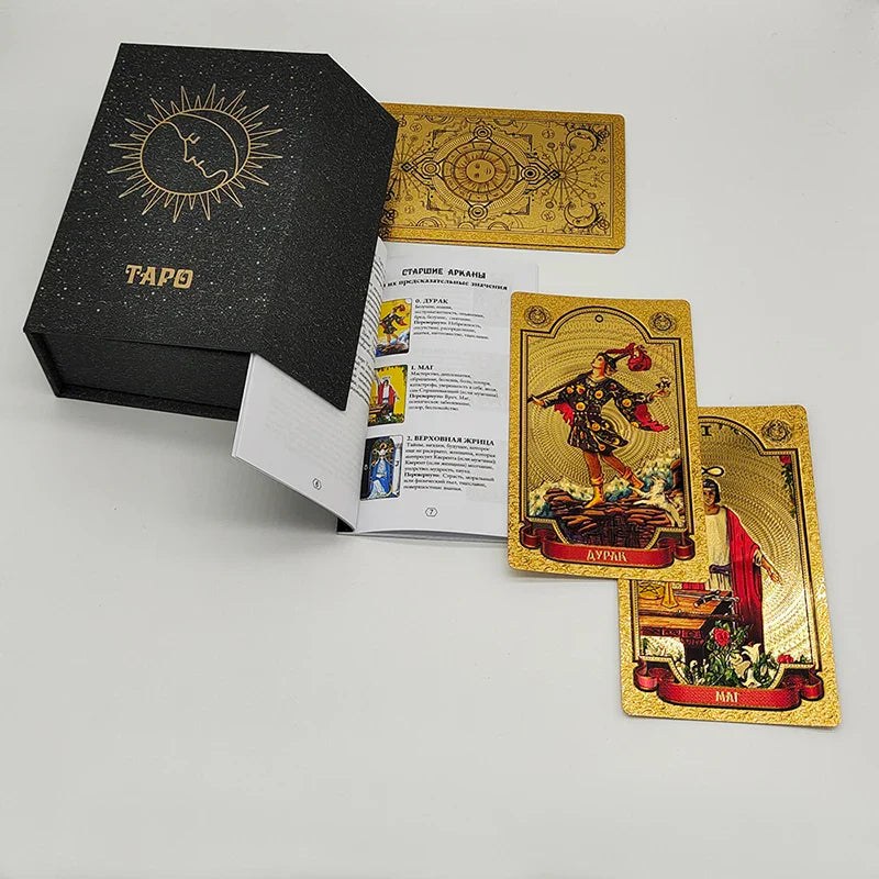 High Quality Gold Foil Tarot Russian Deluxe Divination Tarot Cards Predictive Board Games For Russia Market