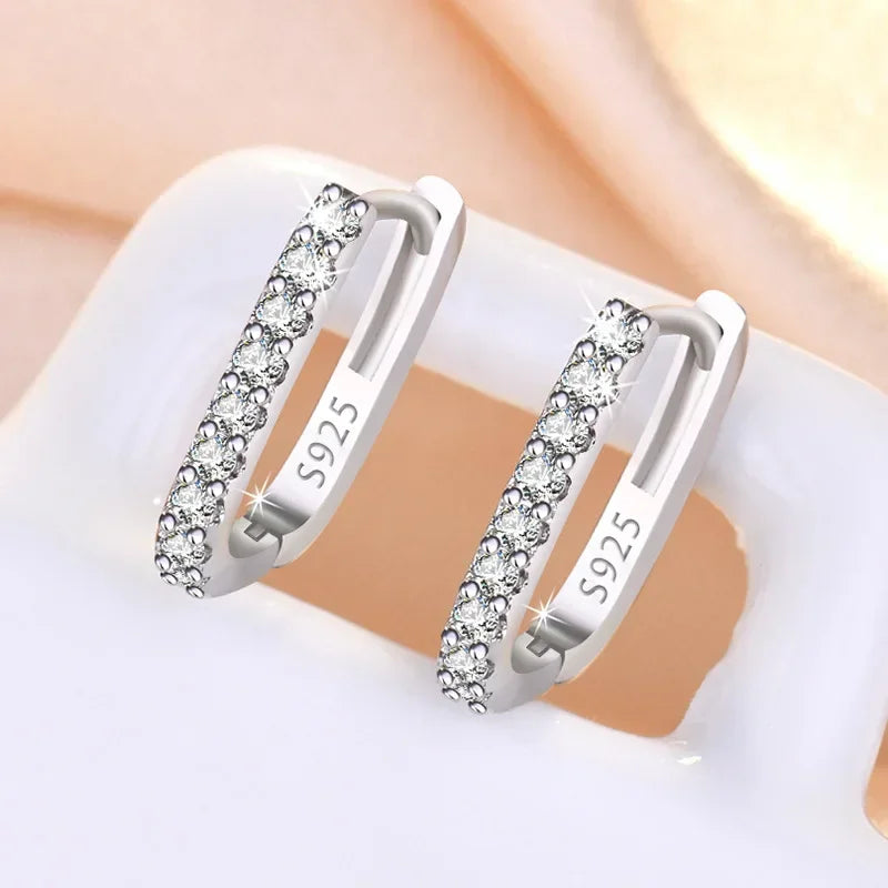 SORI STYLE 925 Sterling Silver Crystal Fashion Hoop Earrings — detail close-up