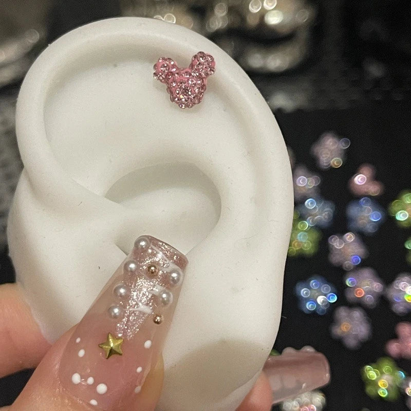 MyClosetAid 1PCS Cute Colorful Rhinestone Flower Love Heart Butterfly Stainless Steel Ear Bone Nail  Earrings — color detail