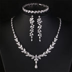 Brilliant Zirconia Leaf Necklace, Earrings & Bracelet Set