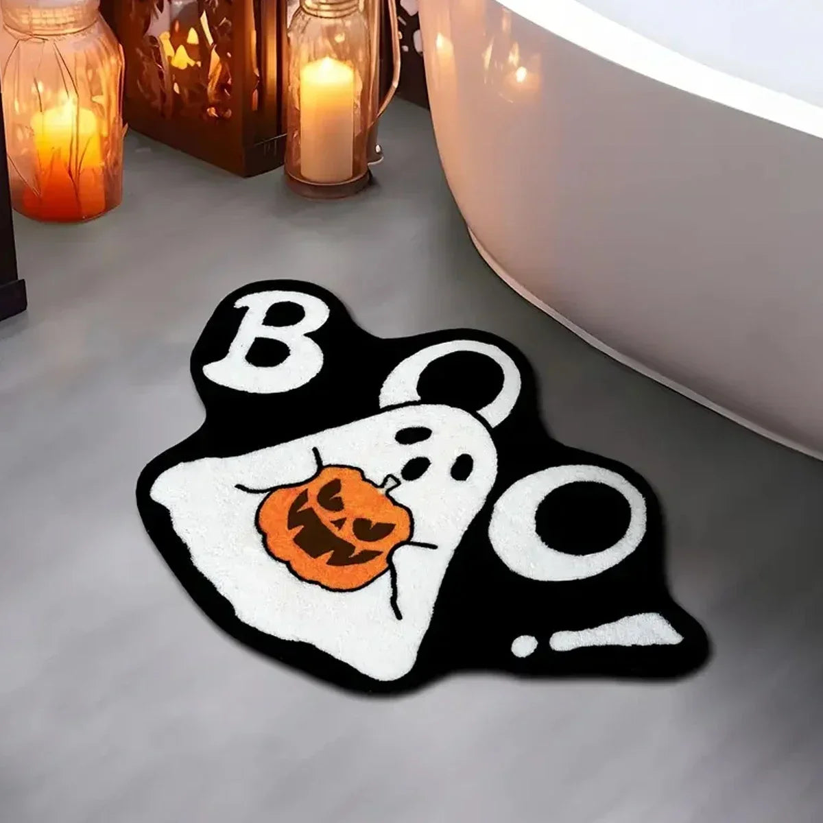 Perfecsy VIKAMA Ghost Halloween Carpet Soft Non-Slip Washable Entrance Door Mat Gothic Home Halloween Decor Bathroom Rug Home
