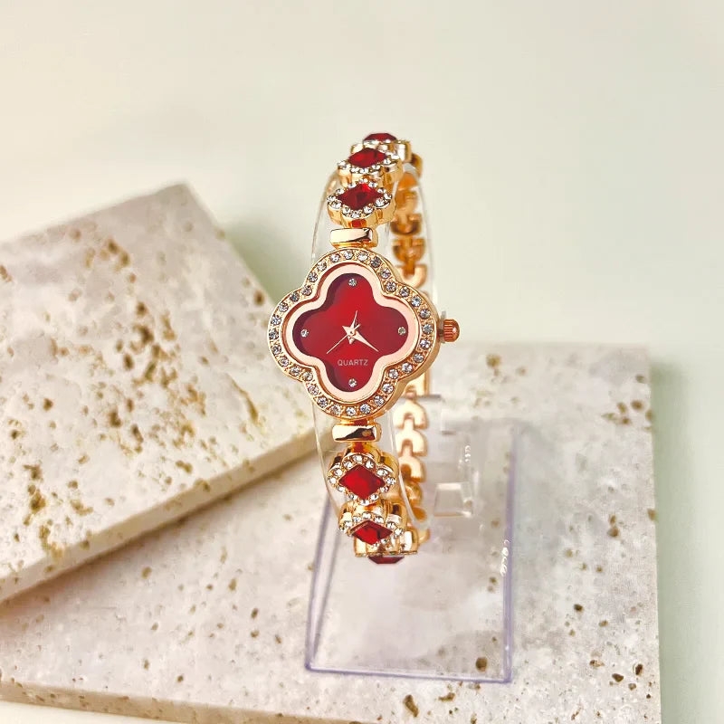 MyClosetAid Four-leaf Clover Embedded Diamond Watch — in-use photo