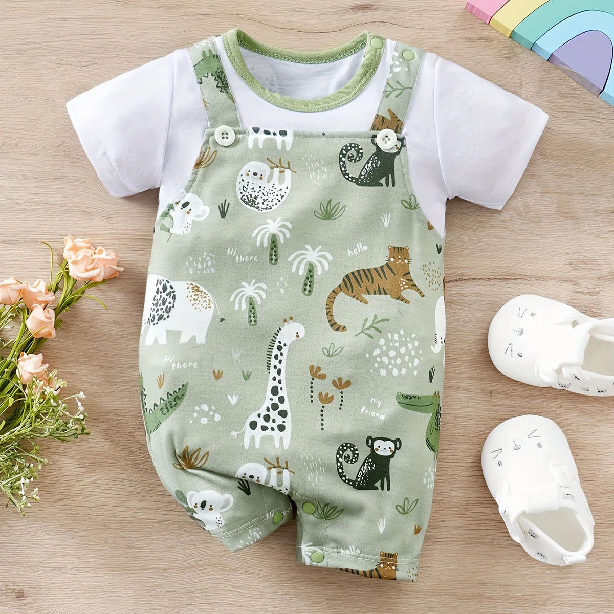 SORI STYLE Cute Zoo Animal Print Infant Romper for Everyday Comfort — main product shot