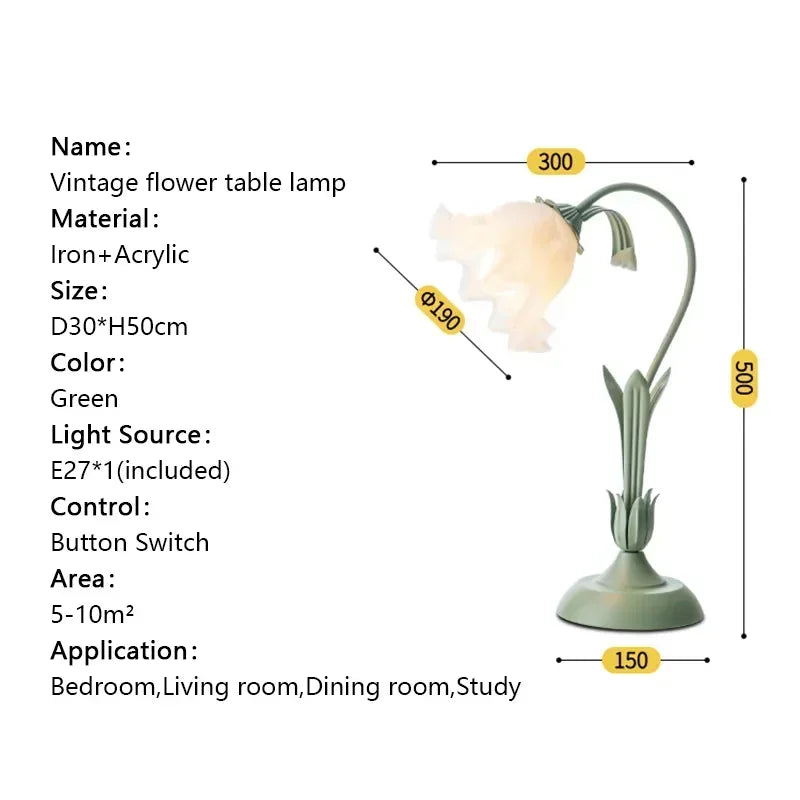 Perfecsy French Romantic Flower Desk Lamp Retro Atmosphere Sense Bedside Table Lights Cream Style Pastoral Country for Home B