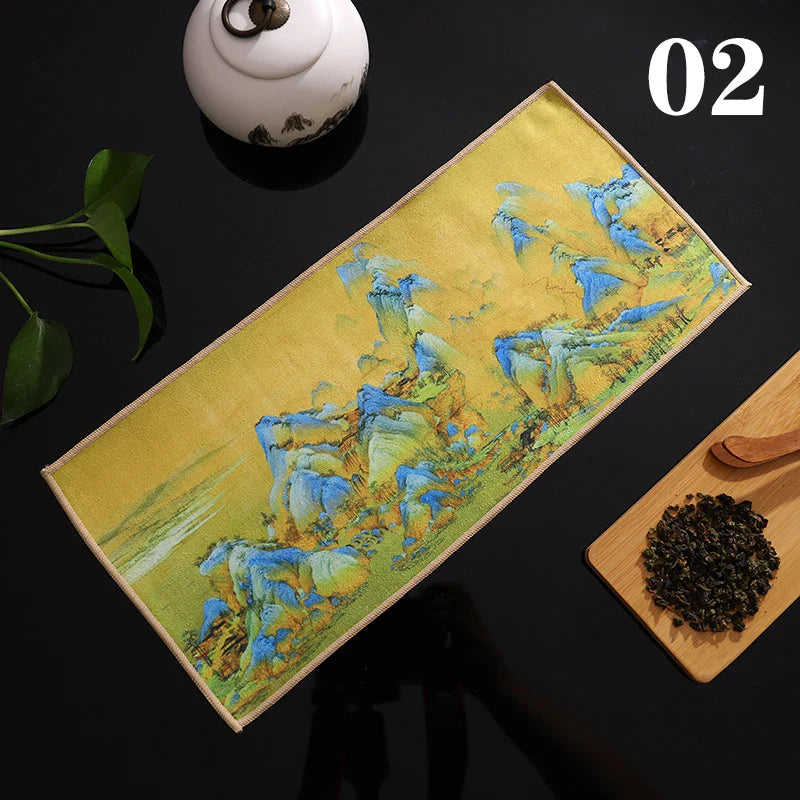 Perfecsy 1pc Chinese Painted Thick Tea Towel Super Absorbent Table Mats Suede Professional Rag Tea Mat Napkin High-end Tea Ac