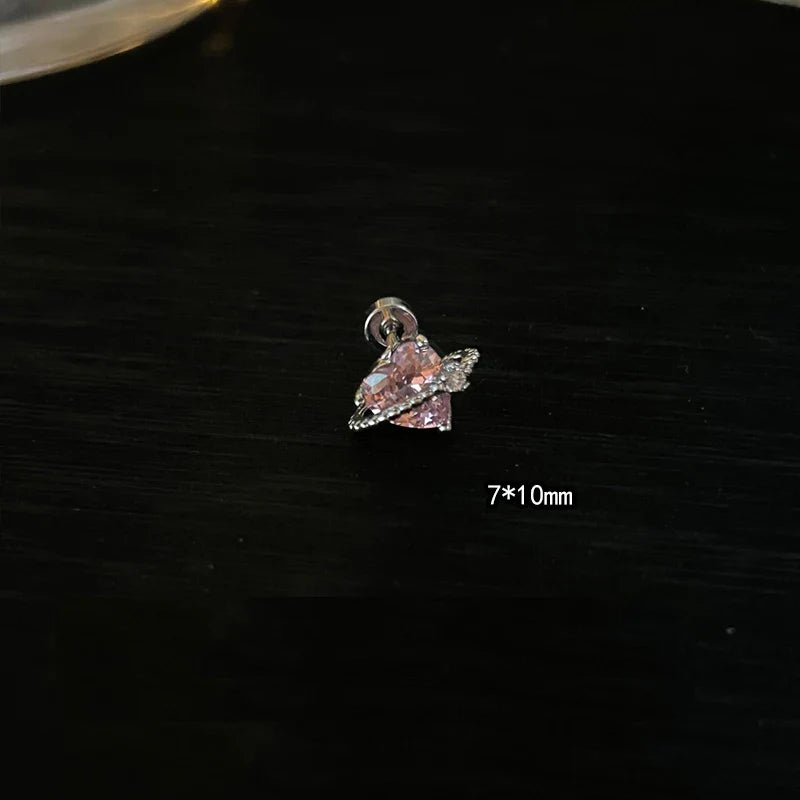 MyClosetAid 1 PCS Pink Bowknot Shiny Ear Bone Nail 316L Stainless Steel Korean Style Zircon Crystal Earring Women Y2K Cute Co