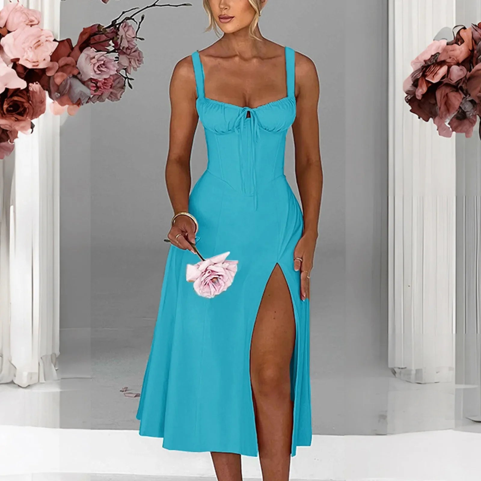 Envy NYC Envy NYC Square Neck Lace Up Corset Midi Dress — product category context