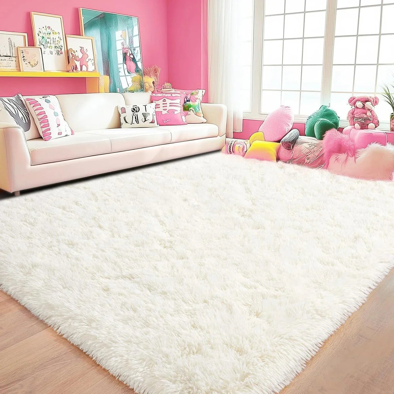 Perfecsy VIKAMA Minimalist Shaggy Living Room Rug, Soft and Fluffy Area Rug, Bedroom Dormitory Children's Room Carpet, Home D