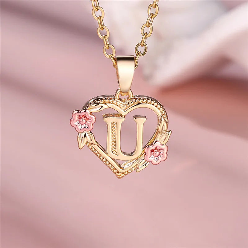 MyClosetAid Female A-Z Letter Flower Pendant Necklace — back view