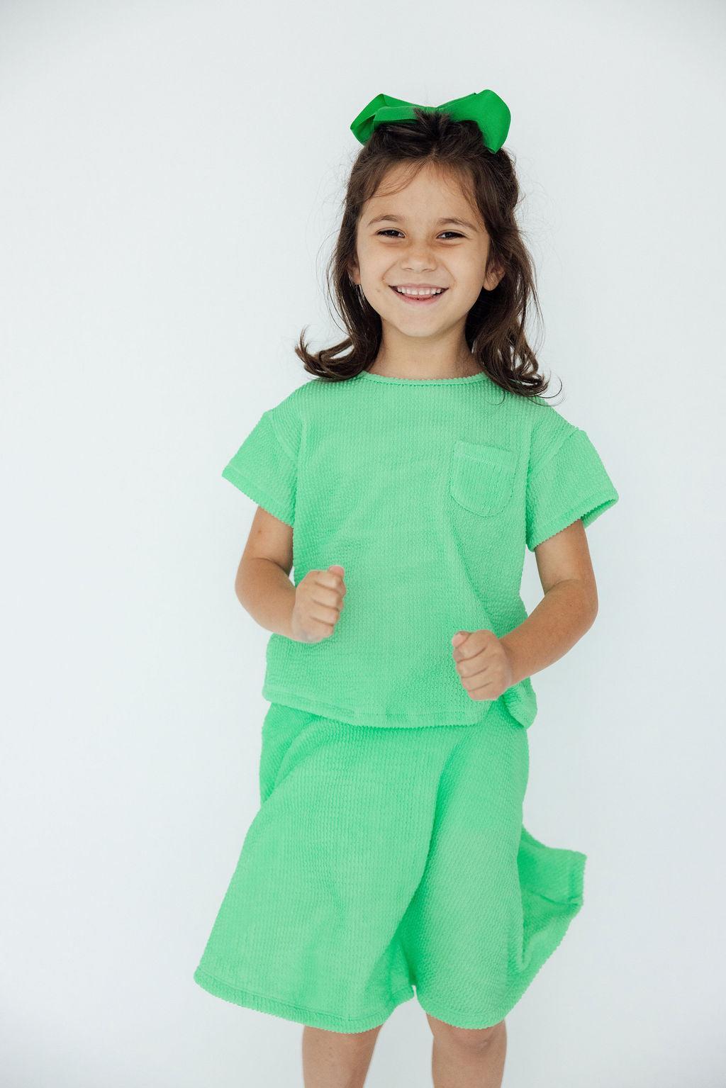 Mila & Rose ® Seafoam Green Scrunchy Pocket Tee — lifestyle context