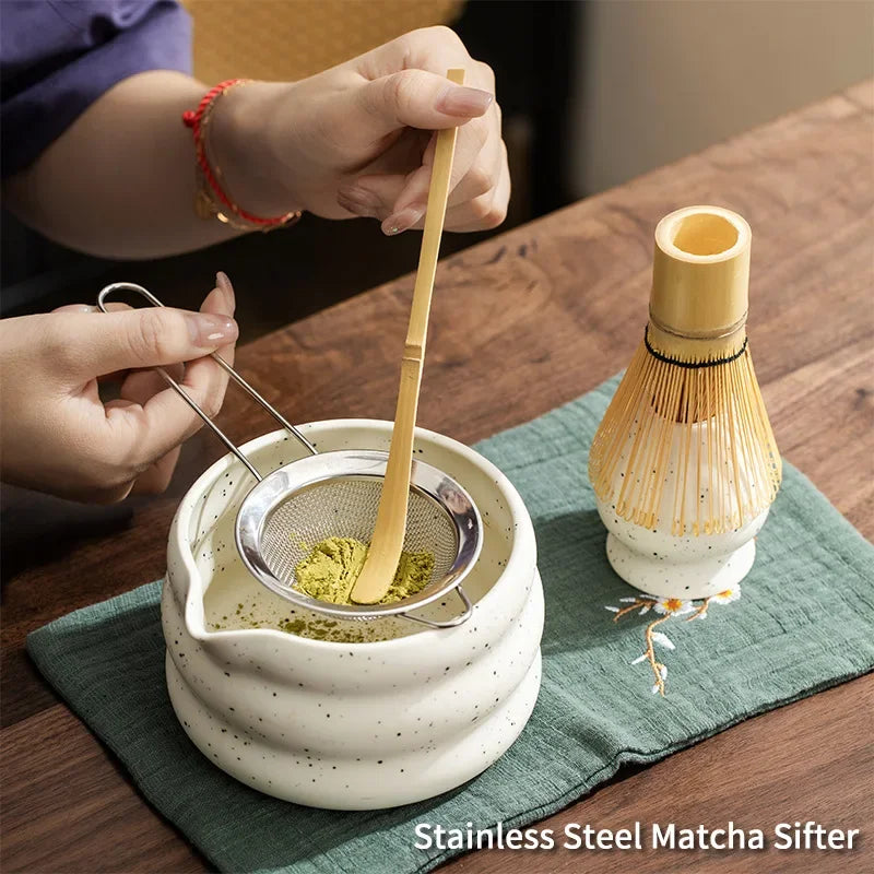 4/5/7pcs Matcha Set Ceramic Tea Bowl Traditional Japanese Tea Making Tools matcha- tea set tea- whisk bamboo matchas brush set