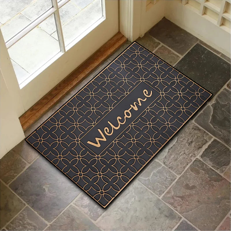 Perfecsy VIKAMA Crystal Velvet Floor Mat Stone Wood Grain Entryway Door Mat Entry Non-Slip Foot Mat Home Decoration Small Car