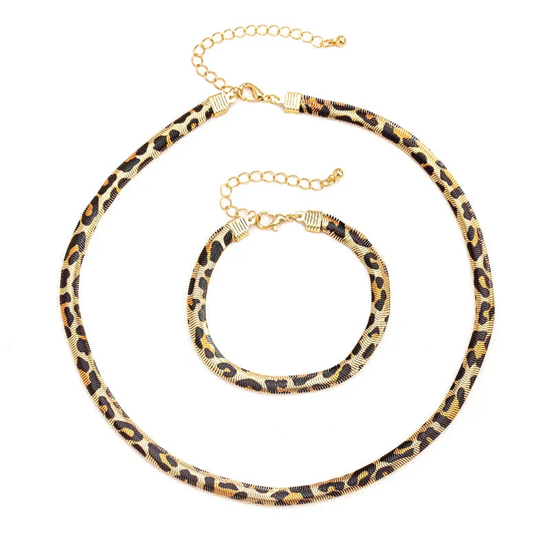 MyClosetAid Leopard Print Snake Bracelet Necklace Set — alternative angle