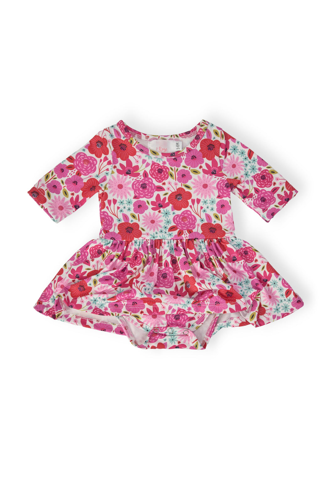 Mila & Rose ® Secret Garden 3/4 Sleeve Twirl Bodysuit — size reference