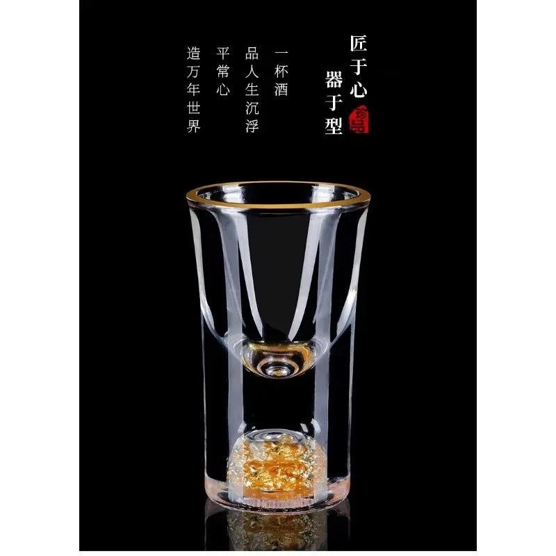 7pcs/set Gold Foil Small Wine Cup Bai Jiu Dispenser Small Household Wine Cup Glass Crystal Wine Set Spirits Cup