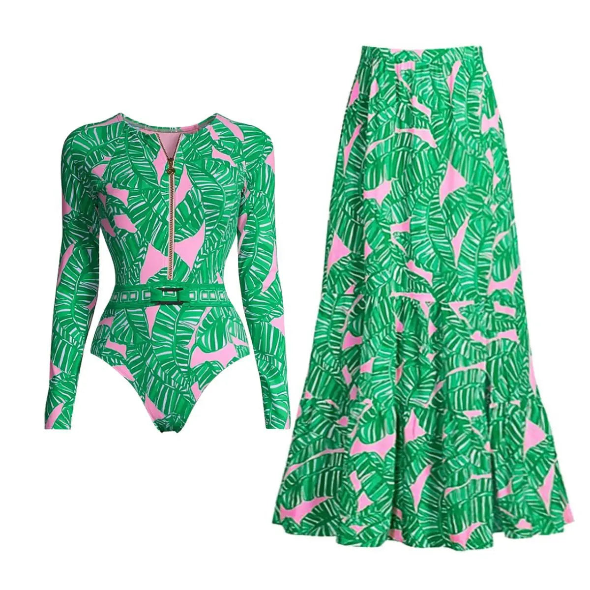 WAVECHO Women's Long Sleeve Zip Front One Piece Swimsuit Floral
