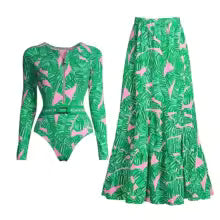 WAVECHO Women's Long Sleeve Zip Front One Piece Swimsuit Floral