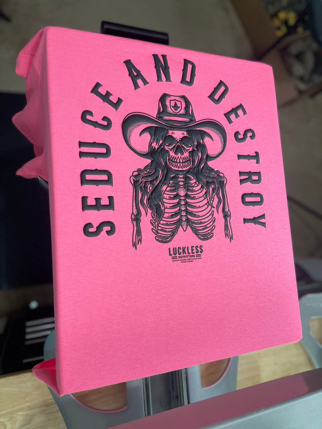 Luckless Outfitters Seduce and Destroy Tee — detail close-up