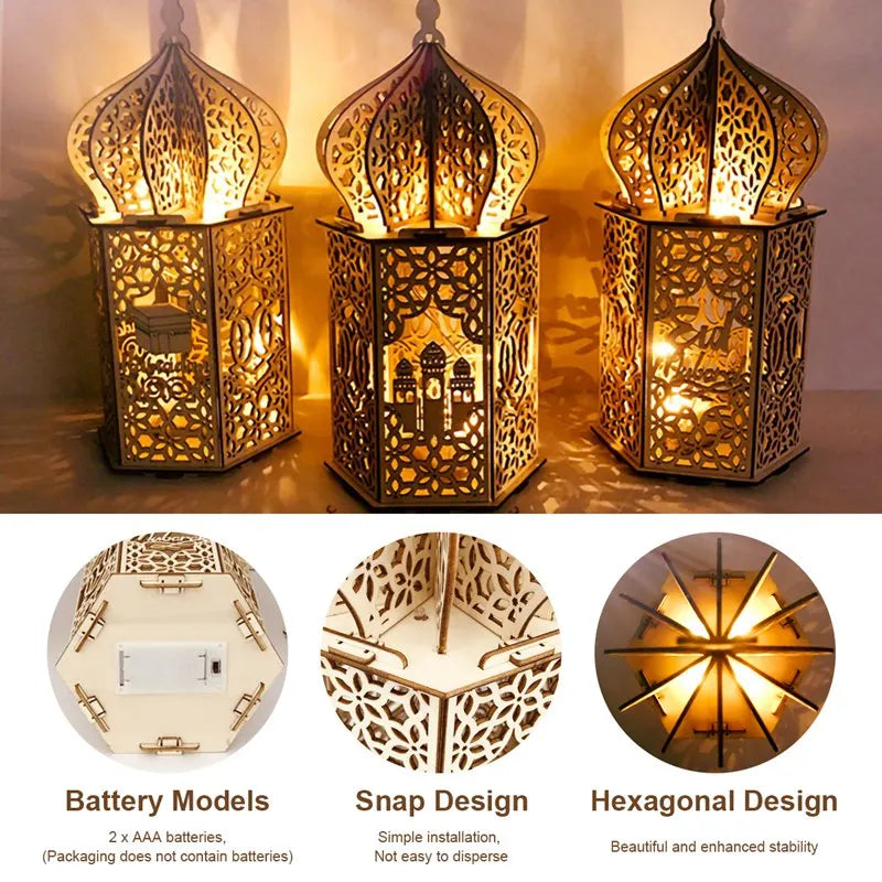 Perfecsy Wooden Palace Ornament Ramadan Decoration For Home Aid Eid Mubarak Ramadan Kareem Islamic Muslim Festival Party Deco