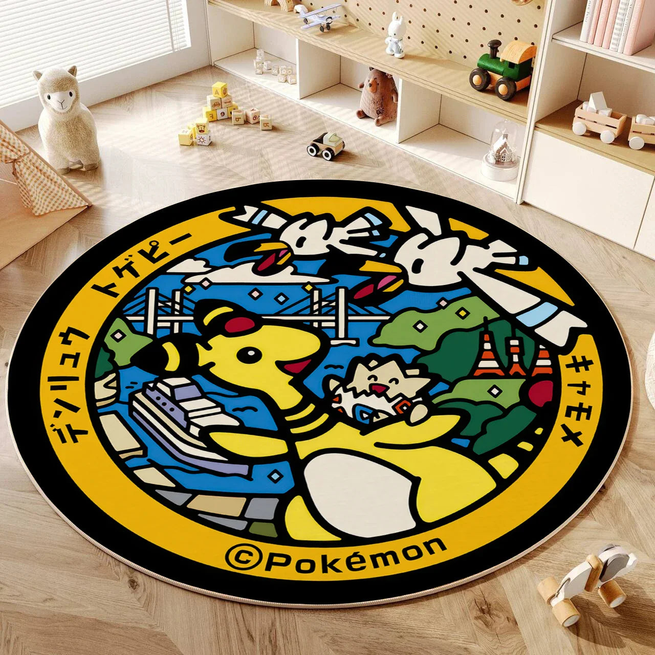 VIKAMA Cartoon Round Carpet Gaming Computer Chair Floor Mat Girly Room Mat Bedroom Carpet Stain Resistant Home Decoration