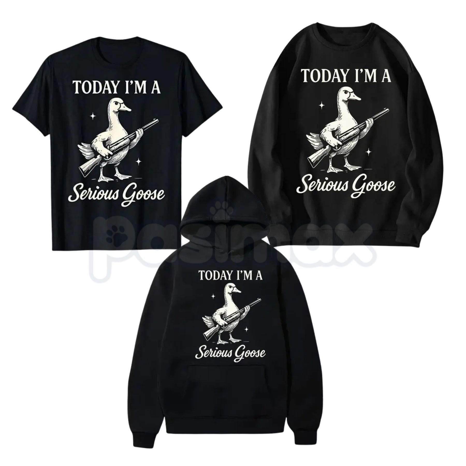 Pasimax Serious Goose Graphic Shirt – Quirky Animal Art Hoodie & Funny Slogan Streetwear Sweatshirt — main product shot