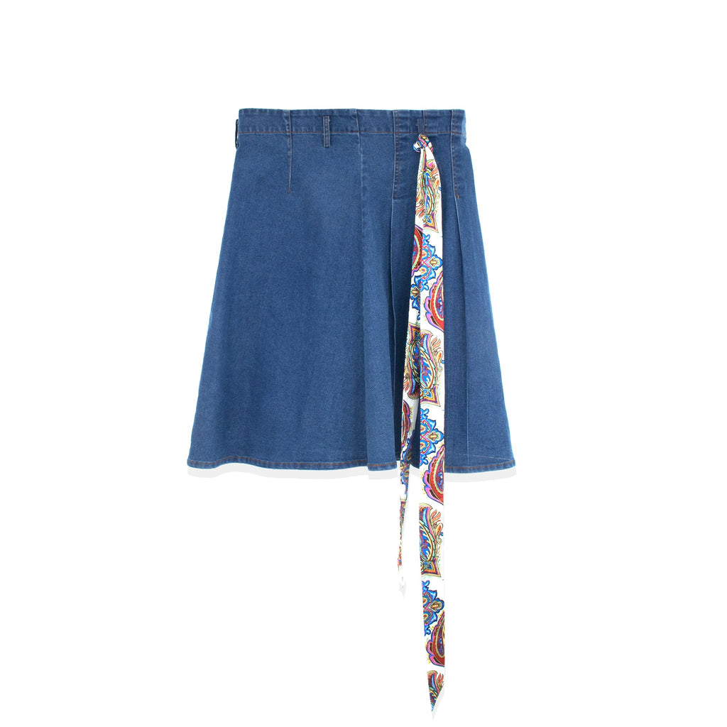 profile-nyc DENIM PLEAT KILT SKIRT WITH TIE — back view